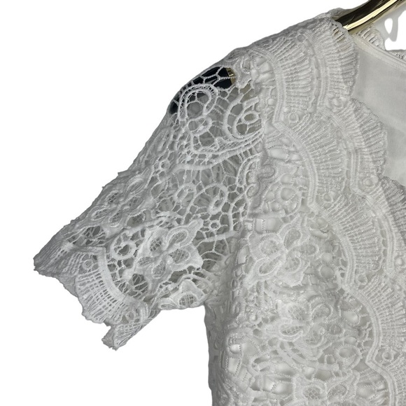 LULUS ANGEL IN DISGUISE FLORAL LACE SHORT SLEEVE CHIFFON SKIRT SKATER DRESS - Picture 11 of 13